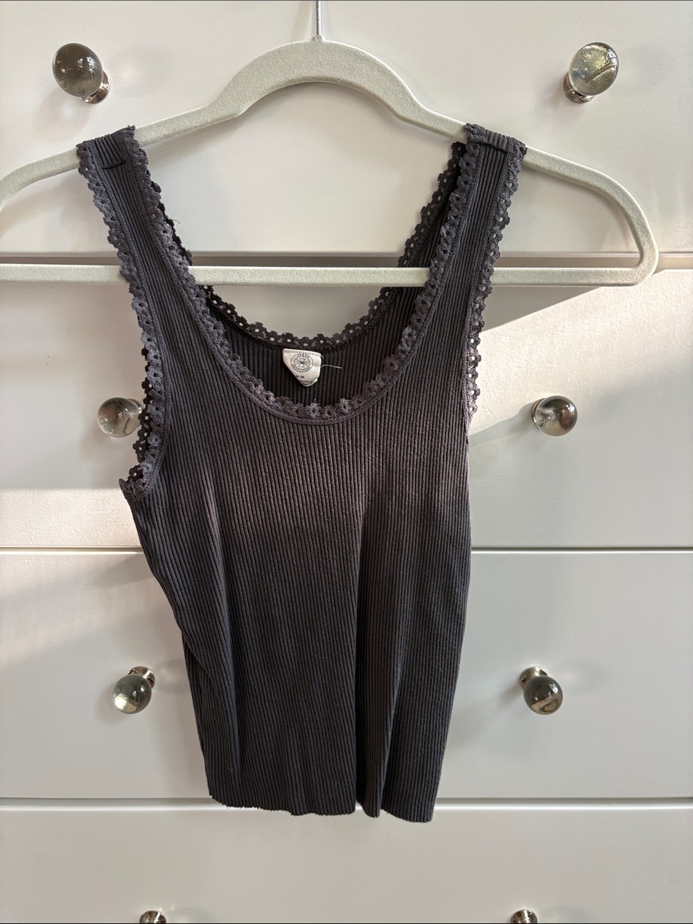 Urban Outfitters Charcoal Ribbed Lace-Trim Tank Top